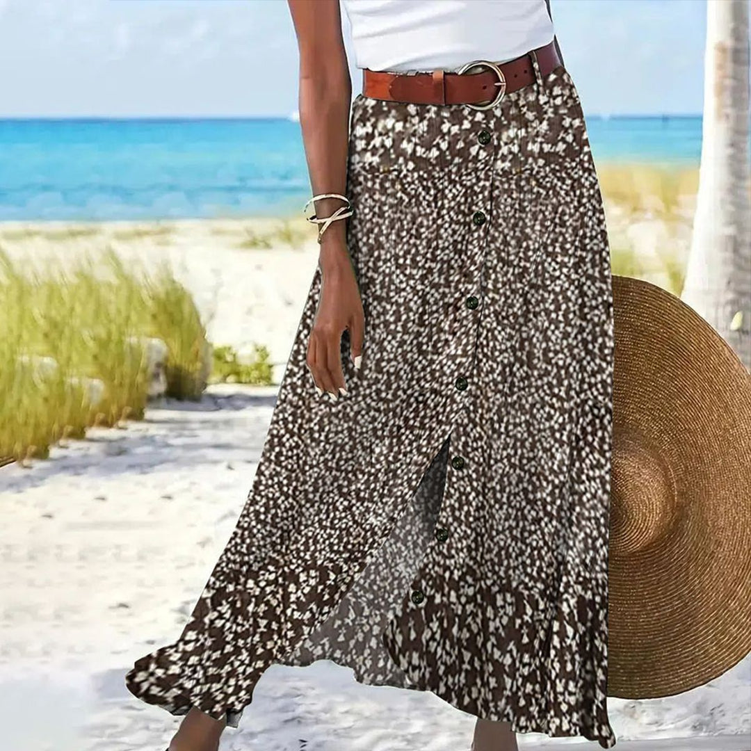 Damen Maxi-Rock mit Knopfleiste und floralem Design R&B