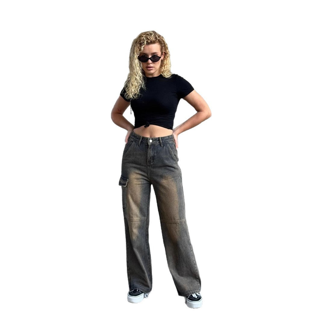 Damen modische Cargo-Jeans mit praktischen Seitentaschen und lässigem Schnitt R&B