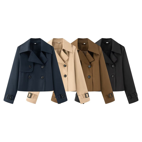 Damen elegante Trenchcoat-Jacke mit klassischen Details R&B