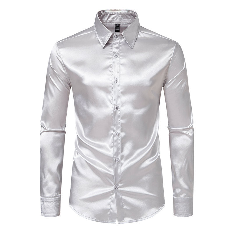 Herren Elegantes Satin-Hemd mit glänzender Oberfläche und modernem Schnitt R&B