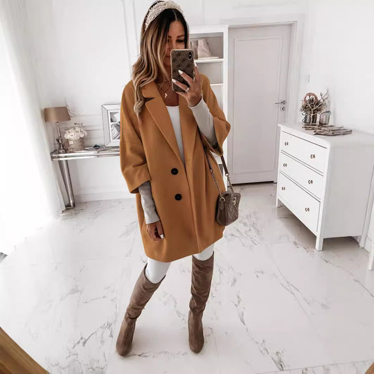 Damen lässiger Oversized-Mantel mit doppeltem Knopfverschluss R&B