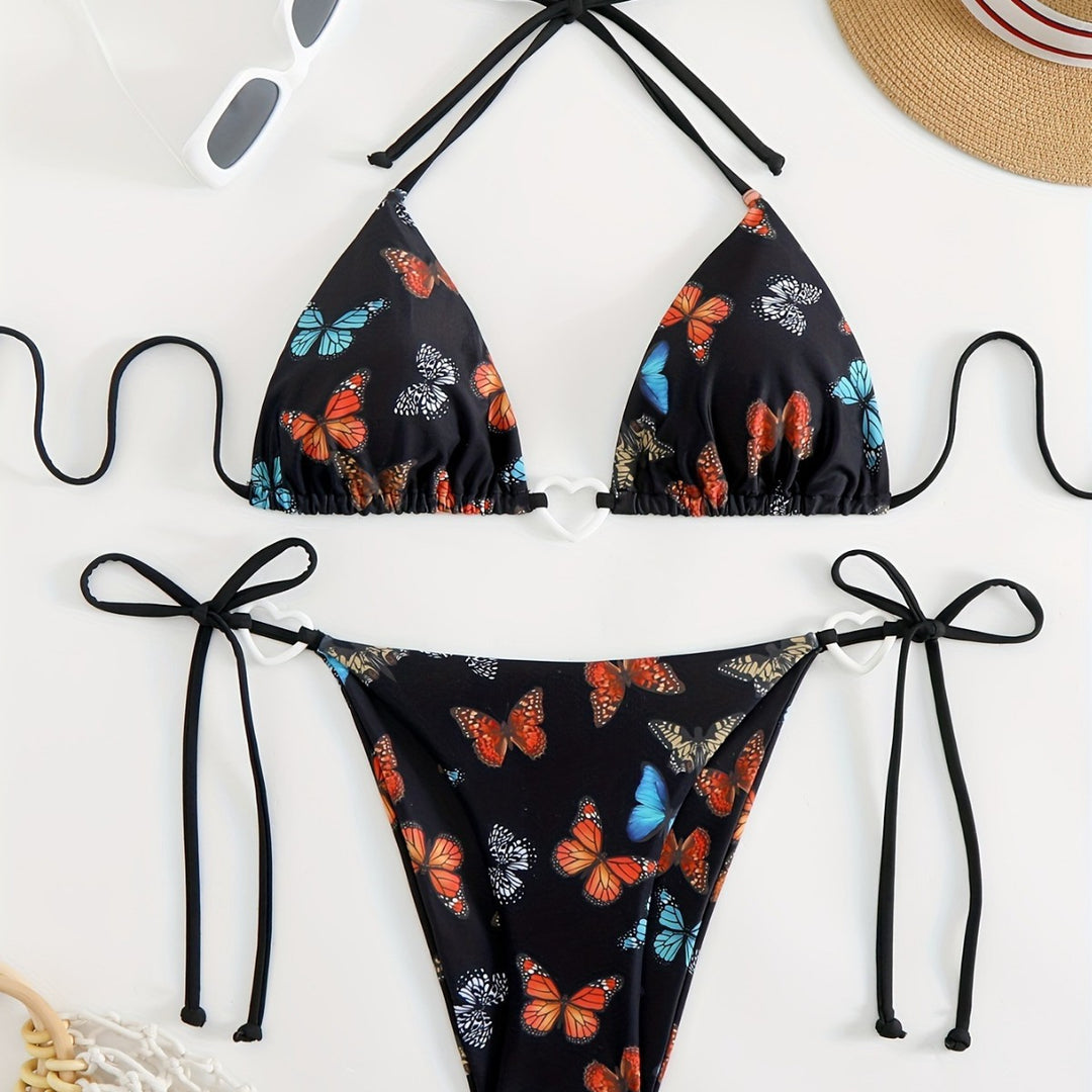 Damen Triangel-Bikini mit einzigartigem Schmetterlingsmuster R&B