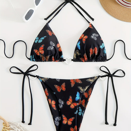 Damen Triangel-Bikini mit einzigartigem Schmetterlingsmuster R&B