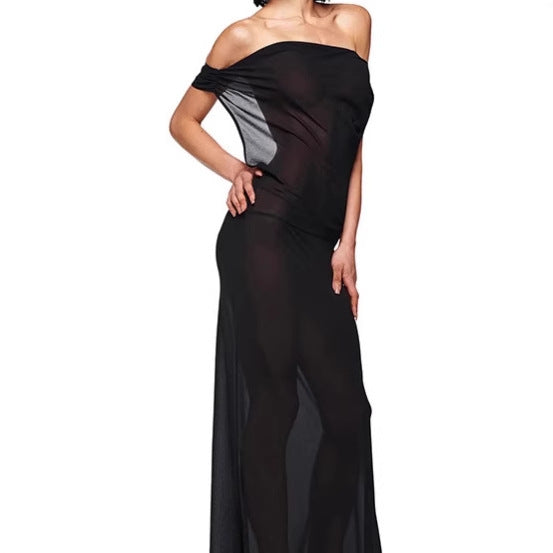 Damen Elegantes Maxikleid mit asymmetrischem Ausschnitt und raffiniertem Bogen-Detail R&B