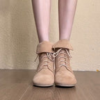 Damen Wedge-Stiefel mit modischem Schnürdesign und elegantem Faltenkragen