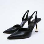 Damen Slingback-Pumps aus edlem Leder mit hohem Glanz R&B
