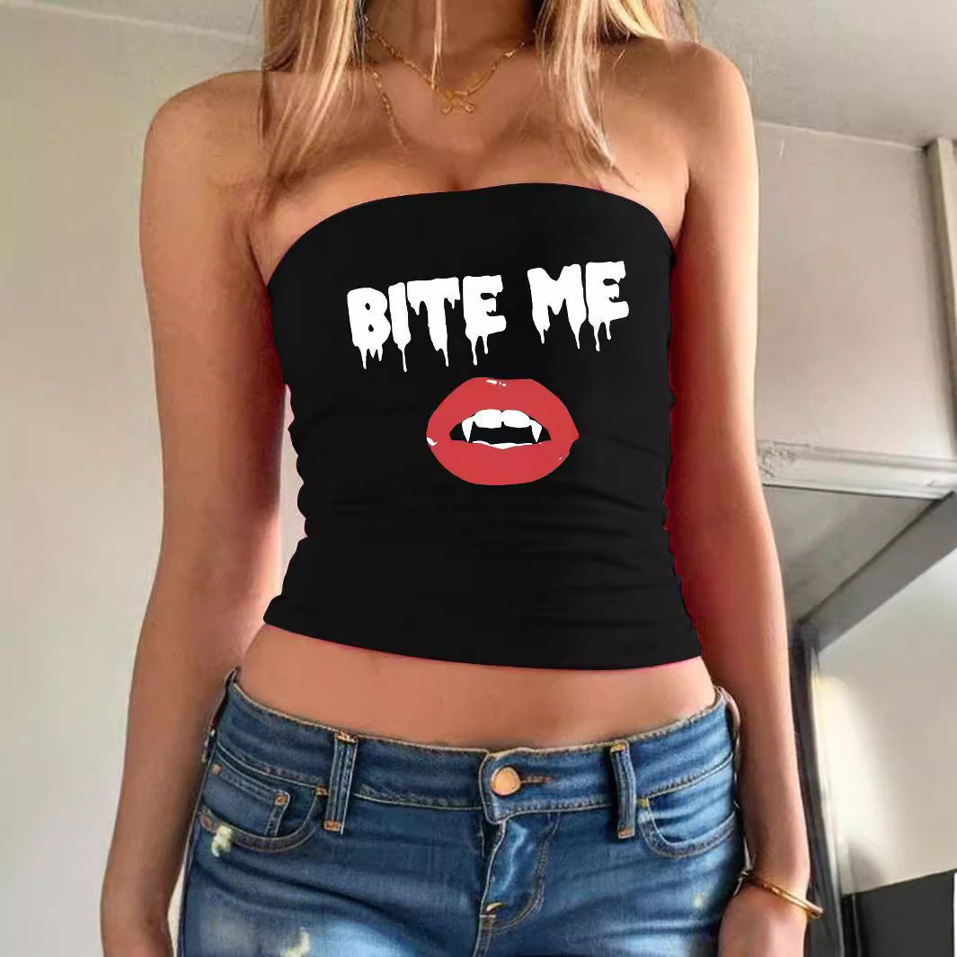 Damen Bandeau-Top mit fröhlichem Gespenster-Motiv R&B