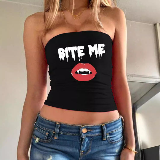Damen Bandeau-Top mit fröhlichem Gespenster-Motiv R&B