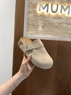 Damen bequeme Clogs mit dekorativem Schnallenverschluss und hochwertigem Veloursleder R&B