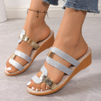 Damen modische Wedgesandalen mit Glitzer- und Metallic-Akzenten R&B