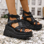 Damen Wedge-Sandalen mit verstellbaren Riemen und komfortablem Fußbett R&B