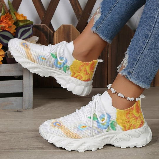 Damen modische Sneakers mit floralem Design und atmungsaktiver Textiloberfläche R&B