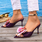 Damen Slingback Sandalen mit floralem Design und modischem Absatz