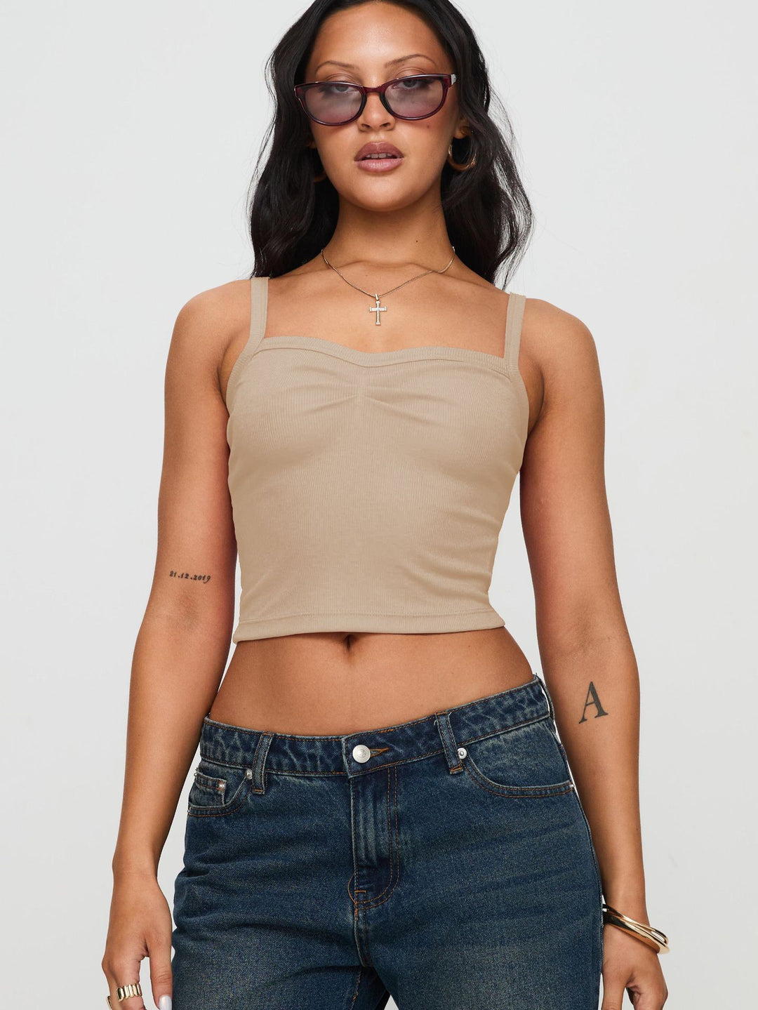 Damen Enganliegendes Cropped Top mit Spaghetti-Trägern R&B
