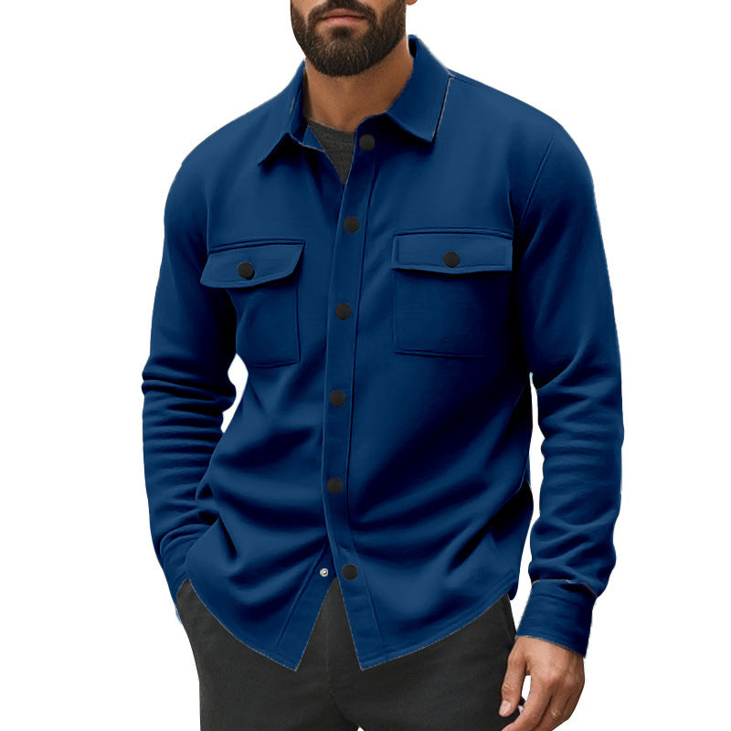 Herren nan robuste Wollfleece-Überhemdjacke mit aufgesetzten Brusttaschen und Druckknopfleiste R&B