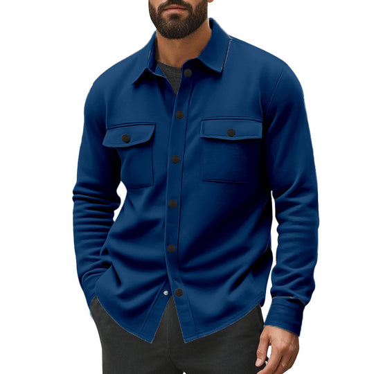 Herren nan robuste Wollfleece-Überhemdjacke mit aufgesetzten Brusttaschen und Druckknopfleiste R&B
