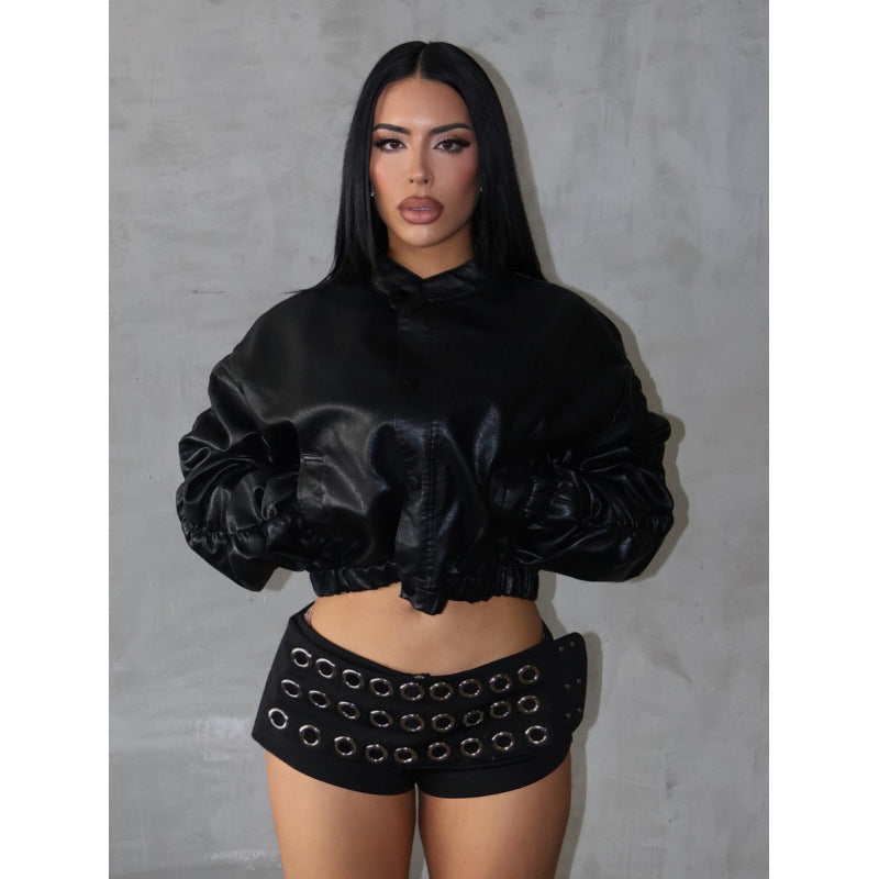 Damen modischer Minirock mit asymmetrischem Schnitt und metallischen Details R&B