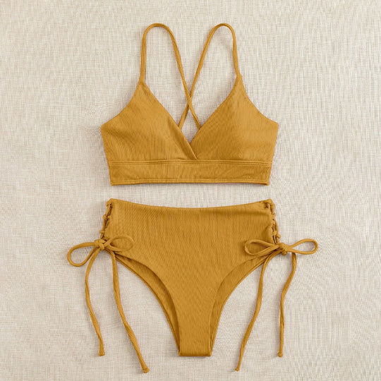 Damen Triangel-Bikini mit verstellbaren Bändern und hohen Beinausschnitten R&B
