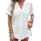Damen Bluse mit Lochmuster und V-Ausschnitt R&B