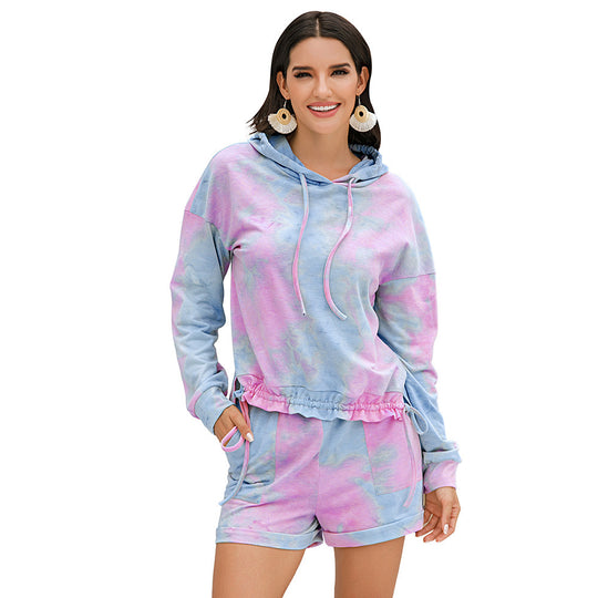 Damen lässiges Freizeit Set mit Kapuzenpullover und Shorts R&B