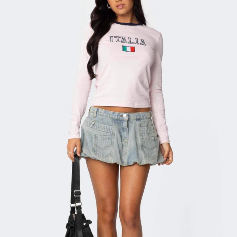 Damen Langarmshirt mit grafischem Print und schmalem Schnitt R&B