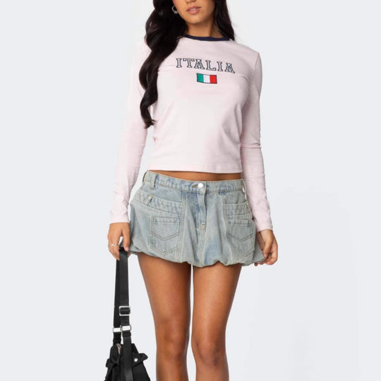 Damen Langarmshirt mit grafischem Print und schmalem Schnitt R&B