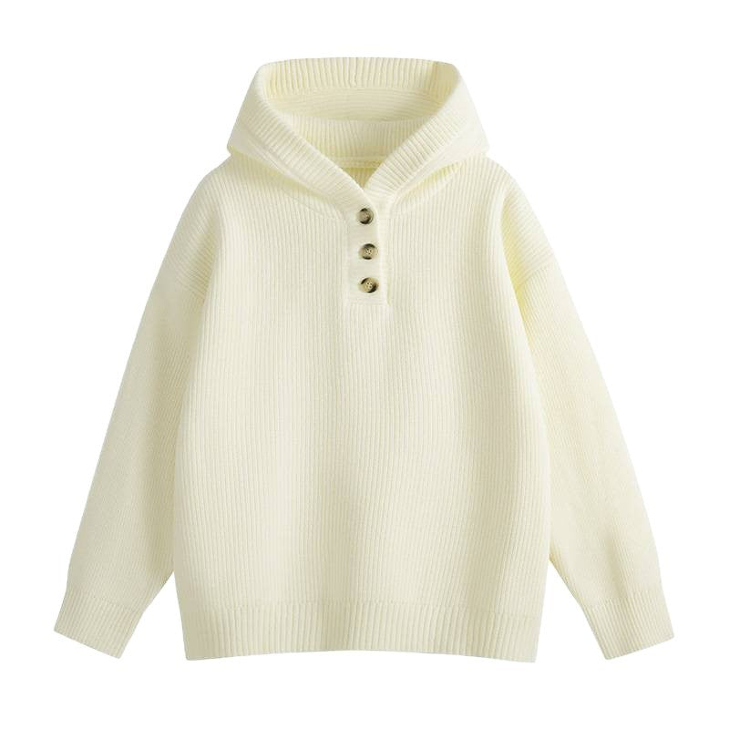 Damen Hochwertiger Strickpullover mit Stehkragen und Knopfdetails R&B