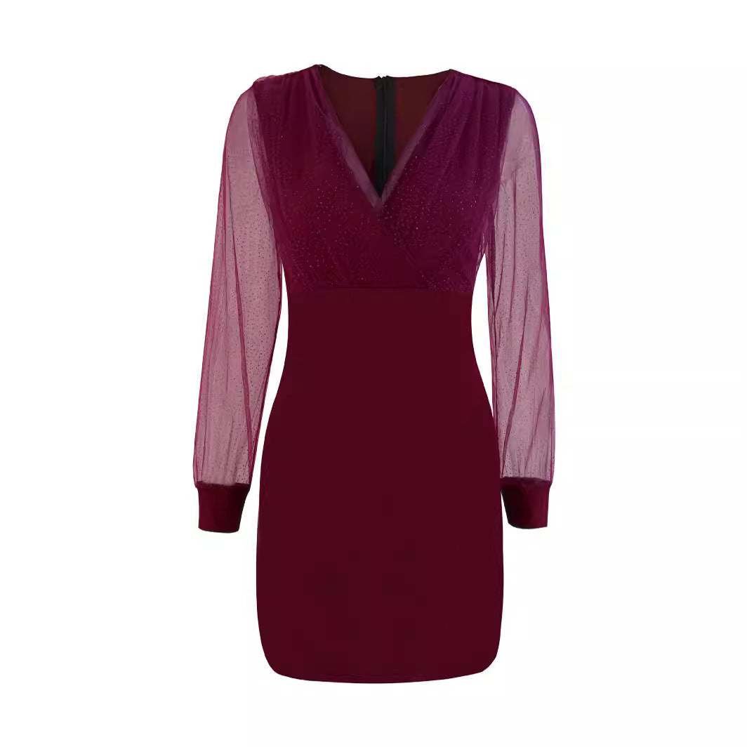 Damen Glitzerndes Cocktailkleid mit transparenten Ärmeln R&B