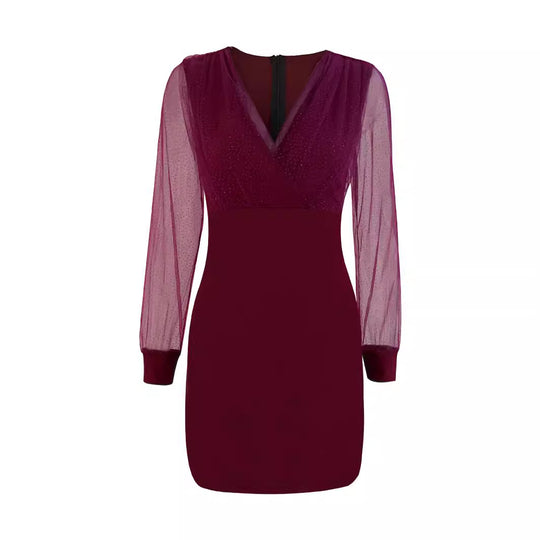 Damen Glitzerndes Cocktailkleid mit transparenten Ärmeln R&B