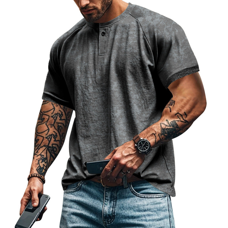 Herren lässiges Kurzarm-Henley-T-Shirt mit strukturiertem Design R&B