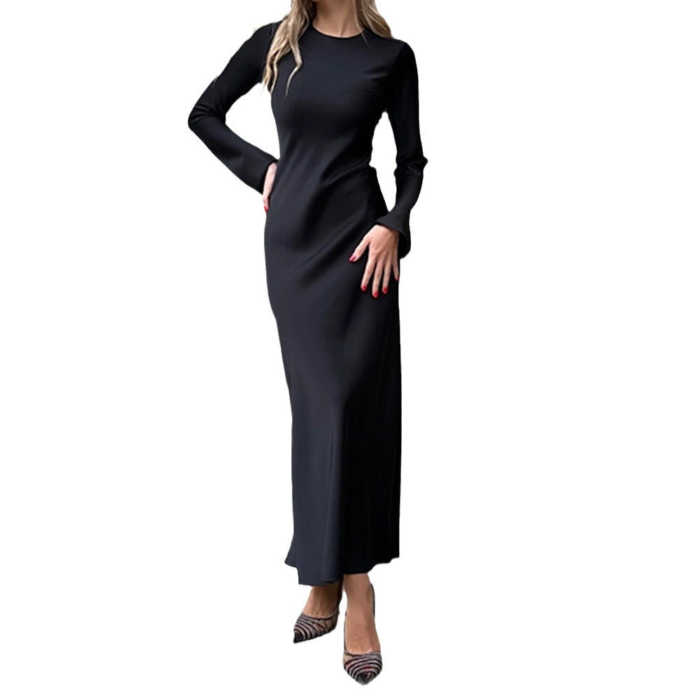 Damen elegantes Maxikleid mit schickem Stehkragen und langem Schnitt R&B
