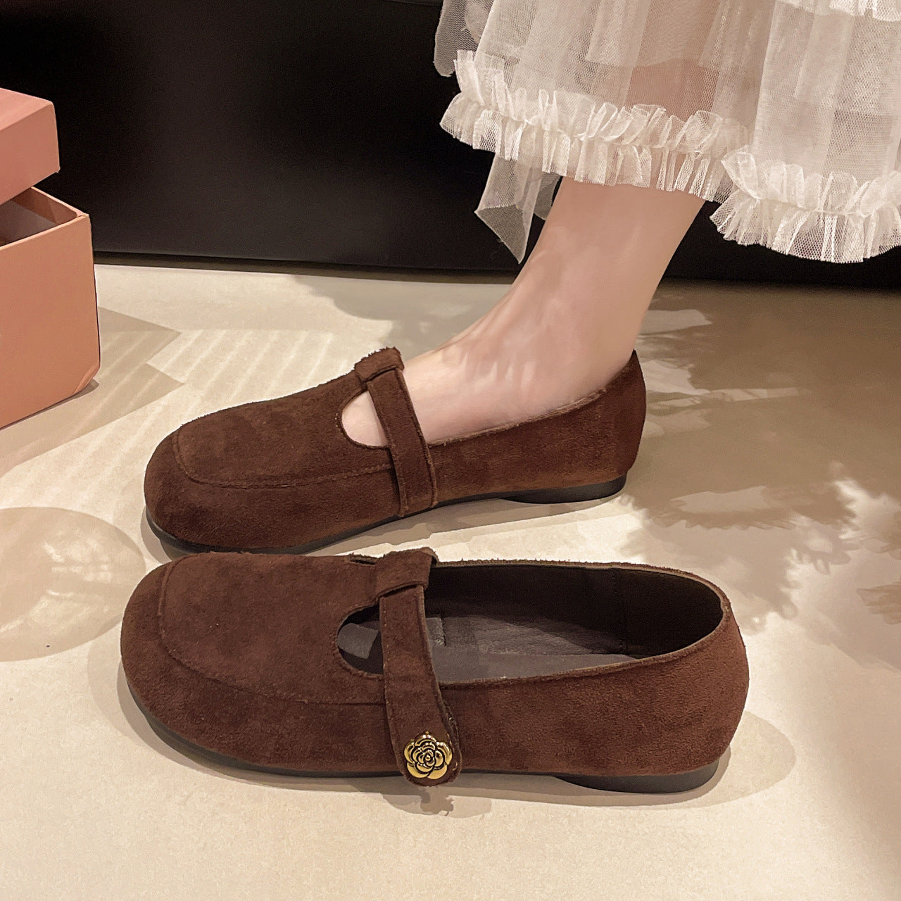 Damen Ballerinas mit eleganter Schnalle und weichem Veloursleder EB