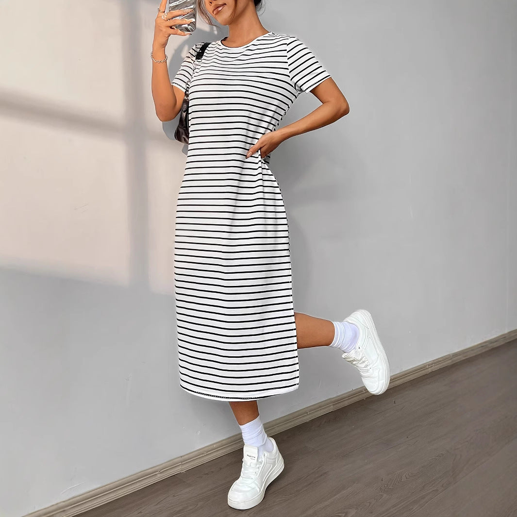 Damen Streifen-Maxikleid aus weichem Jersey R&B