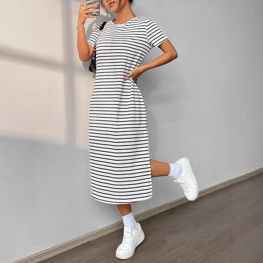 Damen Streifen-Maxikleid aus weichem Jersey R&B