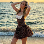 Damen Retro Polka-Dot Kleid mit Spitzen-Overlay R&B