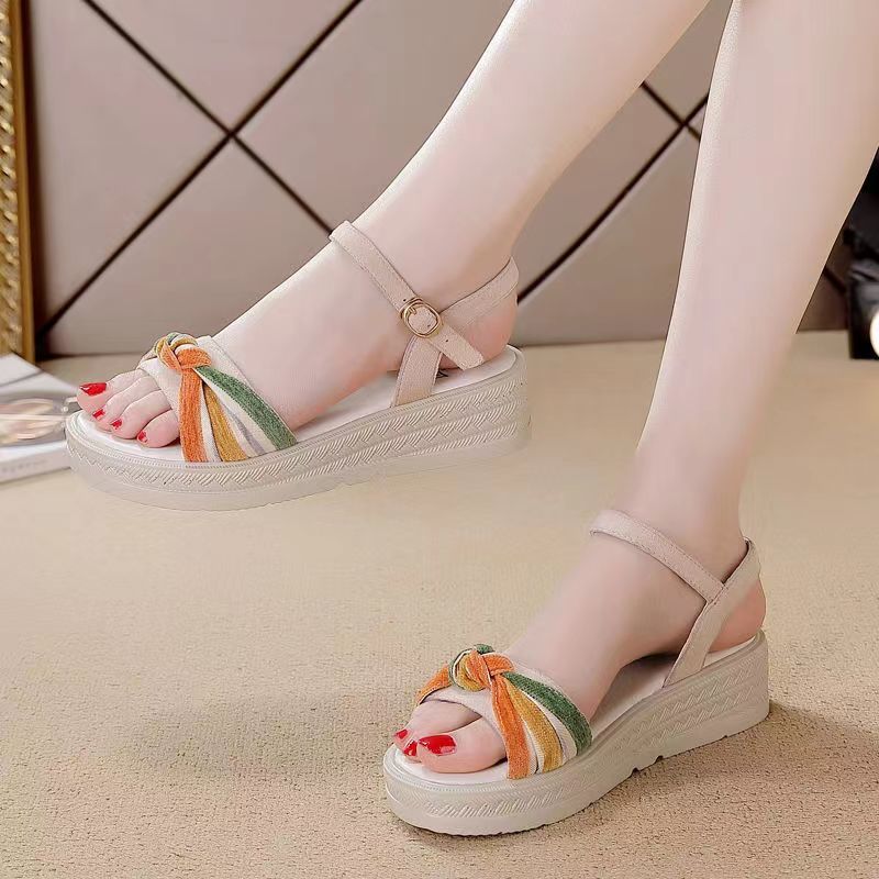 Damen Plateau-Sandalen mit modischem Knotelement und verstellbarem Riemen R&B
