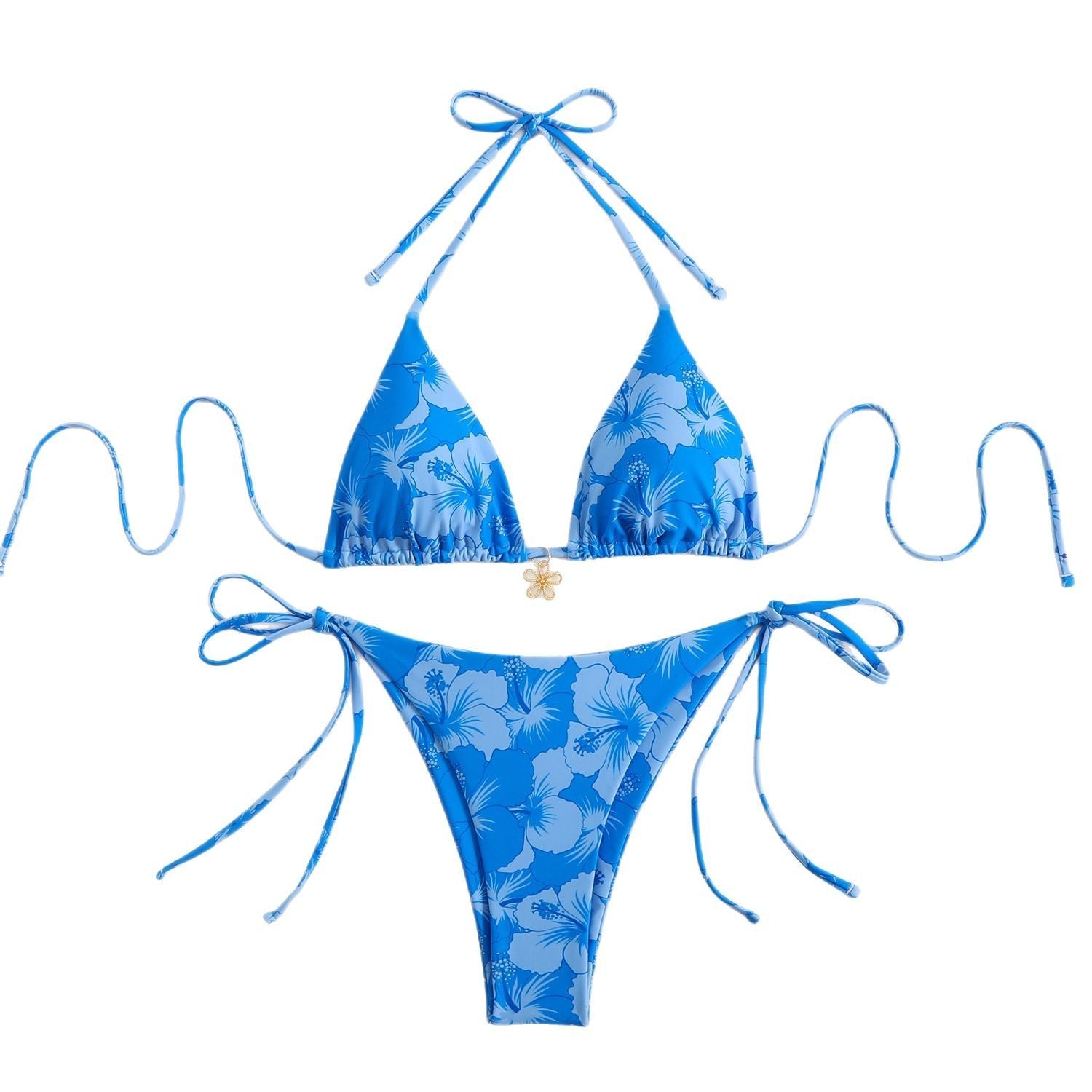 Damen Triangel-Bikini mit floralem Design und verstellbaren Trägern R&B