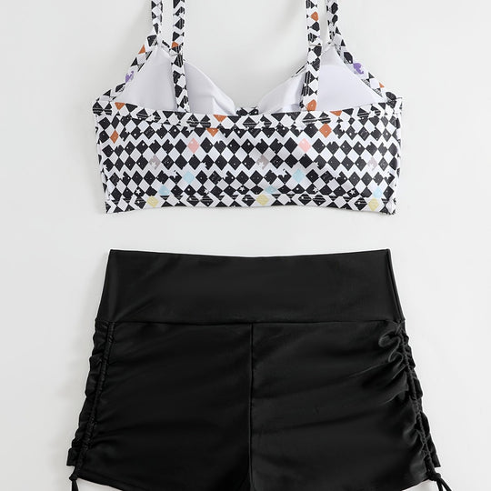 Damen Crop-Bikini Oberteil mit Rüschenbadeshorts R&B