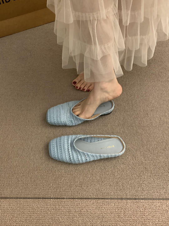 Damen luftige Sommer Slipper mit handgearbeiteter Häkelstruktur R&B