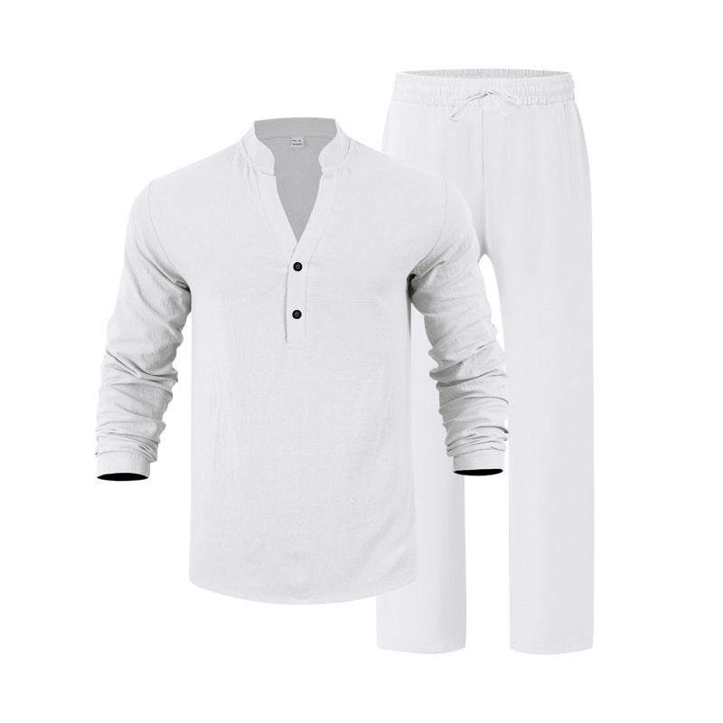Herren komfortables Homewear-Set mit eleganter Knopfleiste und langen Hosen R&B