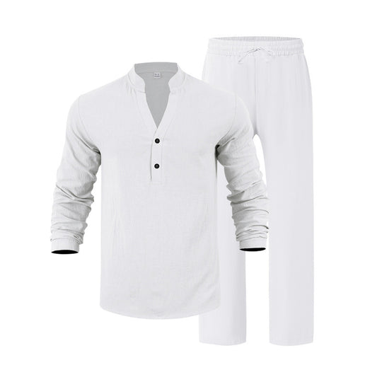 Herren komfortables Homewear-Set mit eleganter Knopfleiste und langen Hosen R&B