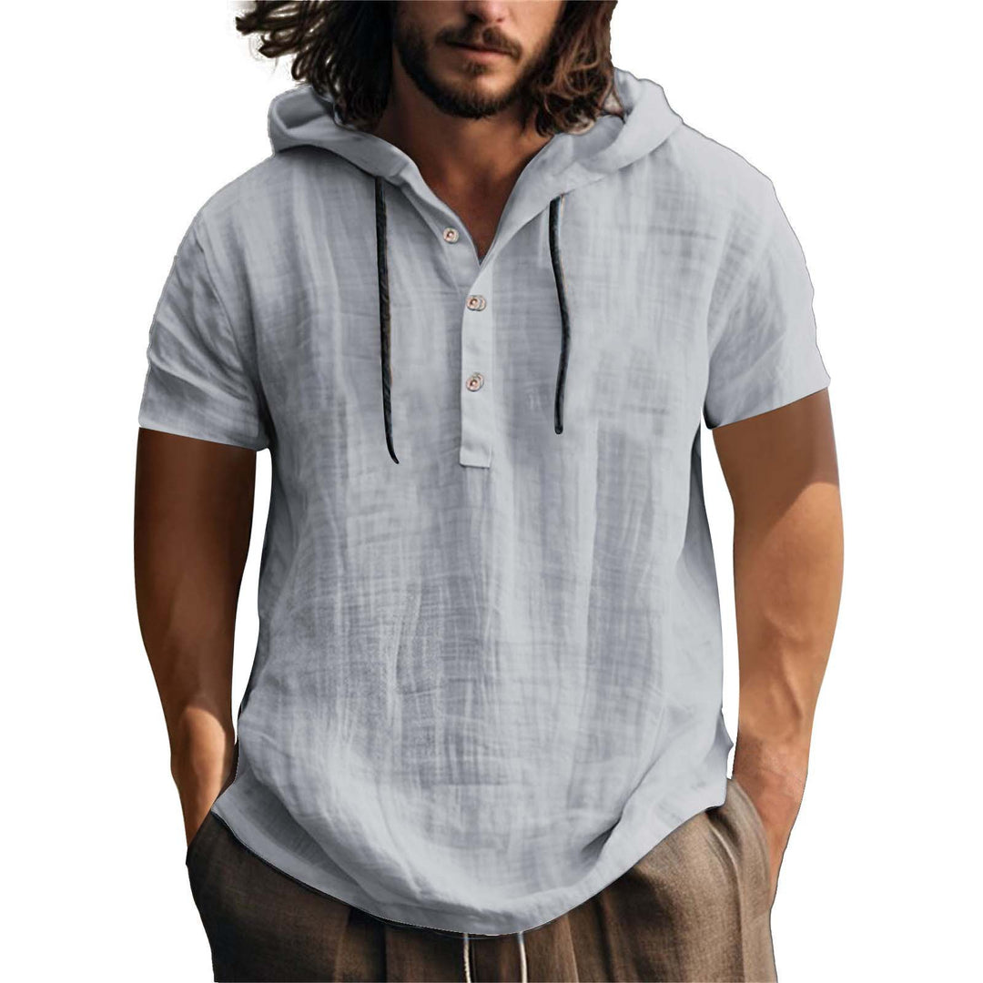 Herren lässiges Kurzarm-Hoodie mit Knopfleiste R&B