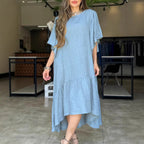 Damen lässiges Leinenkleid mit voluminösen Ärmeln R&B