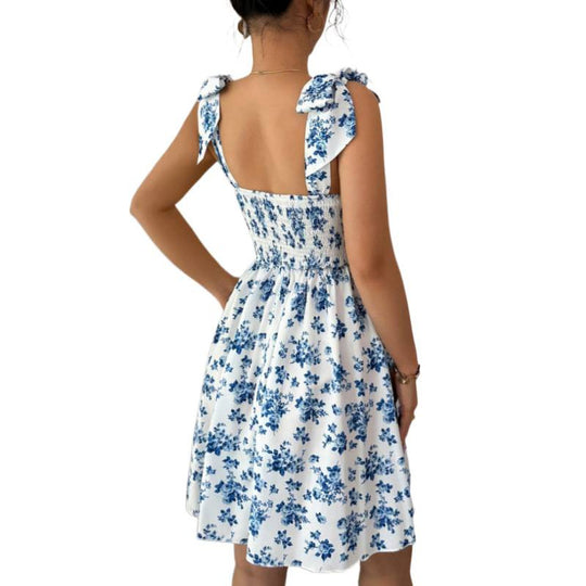 Damen Sommerliches A-Linien Kleid mit floralem Print und Schleifen-Trägern R&B