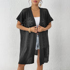 Damen luftiger Strick-Kimono mit floralem Lochmuster R&B