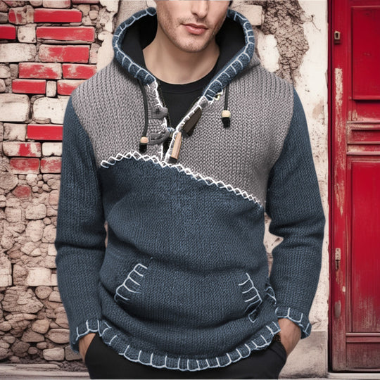 Herren Kapuzenpullover mit einzigartigem Zickzackmuster und hochwertiger Strickstruktur R&B