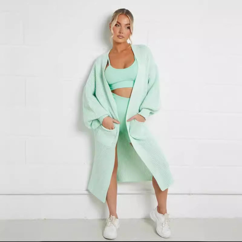 Damen Langer Strickmantel mit großzügigen Taschen R&B