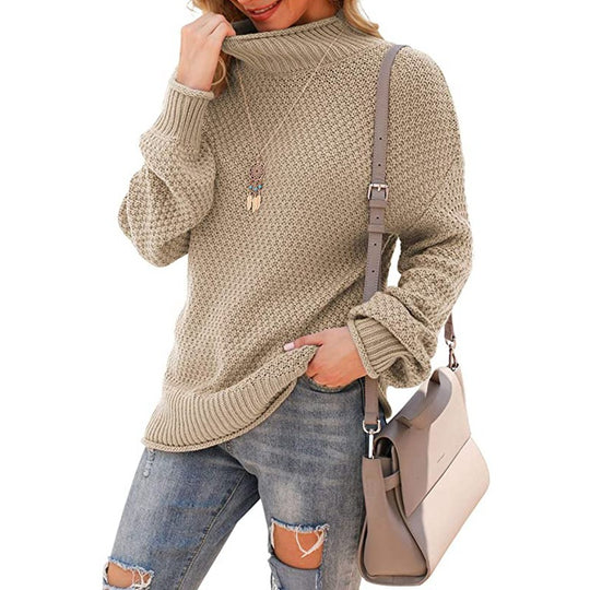 Damen Grobstrickpullover mit hohem Kragen und strukturierter Oberfläche R&B