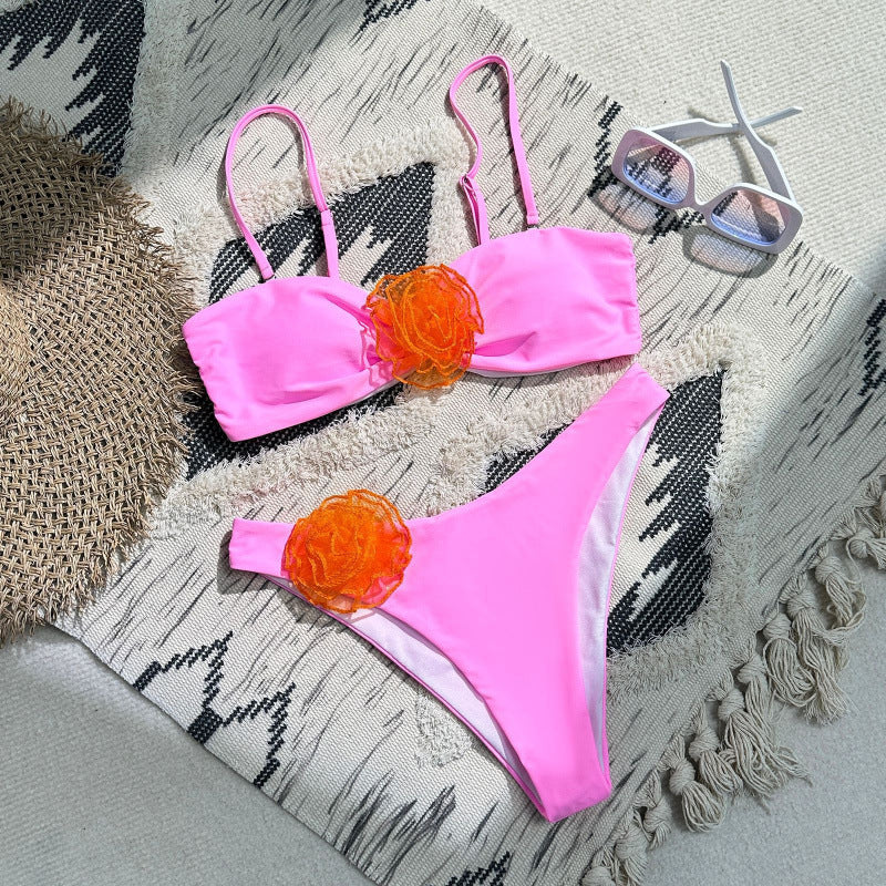 Damen Bikini-Set mit verspieltem Blumendetail und schickem Wickel-Design R&B