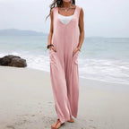 Damen Weit geschnittene Sommer-Jumpsuit mit praktischen Taschen und V-Ausschnitt R&B